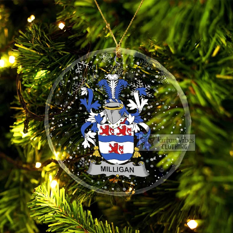Milligan Irish Clan Christmas Glass Ornament with Coat of Arms Houndstooth Jacket Shearling Jacket Fleece Jacket