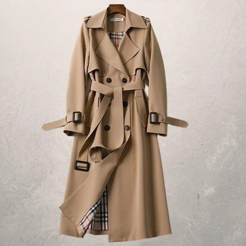 Women's Mid-length Trench Coat Autumn Long Windbreaker empire Basque Peplum
