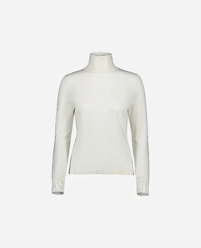 Rollkragen Pullover aus Wolle in Creme Long Sleeve Pullover