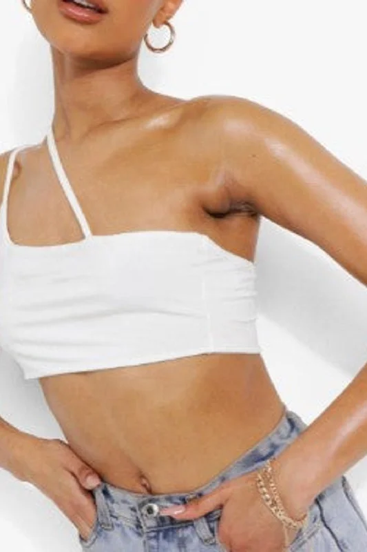 White Cross Strap Detail Double Layer Crop Top Ribbed Crop Top High Neck Heavyweight