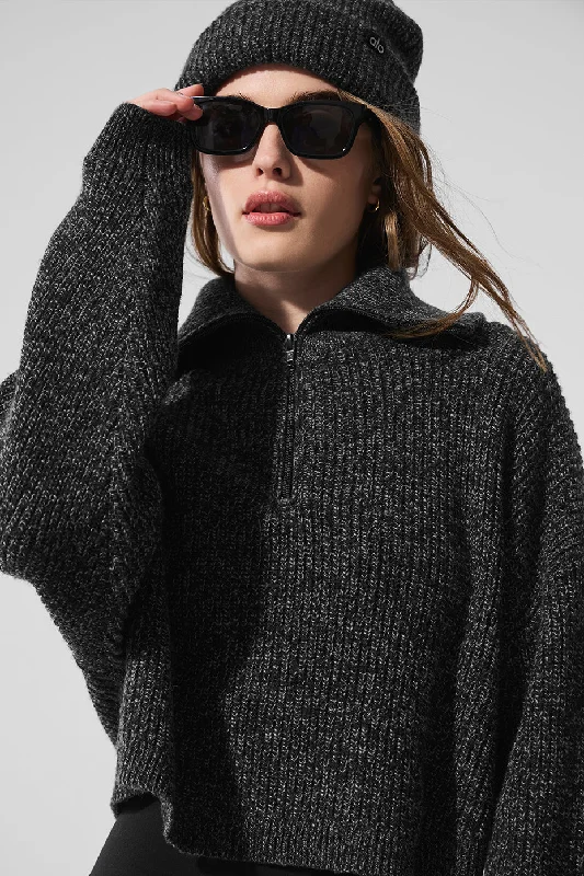 Marl Sweater 1/4 Zip Pullover - Black Marl High Neck Pullover