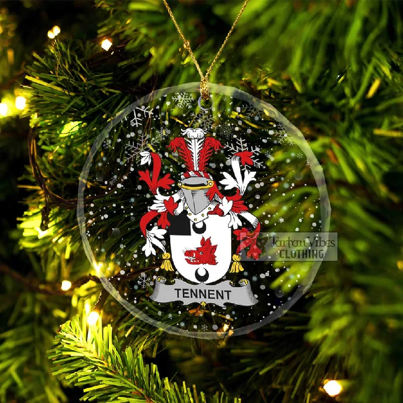 Tennent Irish Clan Christmas Glass Ornament with Coat of Arms Peter Pan Collar Cowl Neck Turtleneck