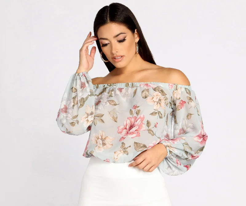 Flowy Floral Chiffon Crop Top Handmade Hand-knitted Hand-woven