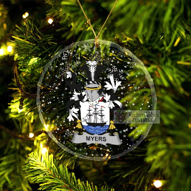 Myers Irish Clan Christmas Glass Ornament with Coat of Arms Fleece Down Feather
