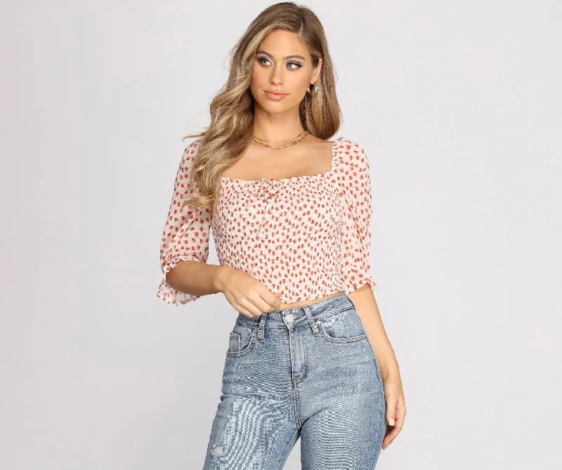 Flirtatious Florals Smocked Crop Top Lace Blend Ribbed Blend Corduroy Blend