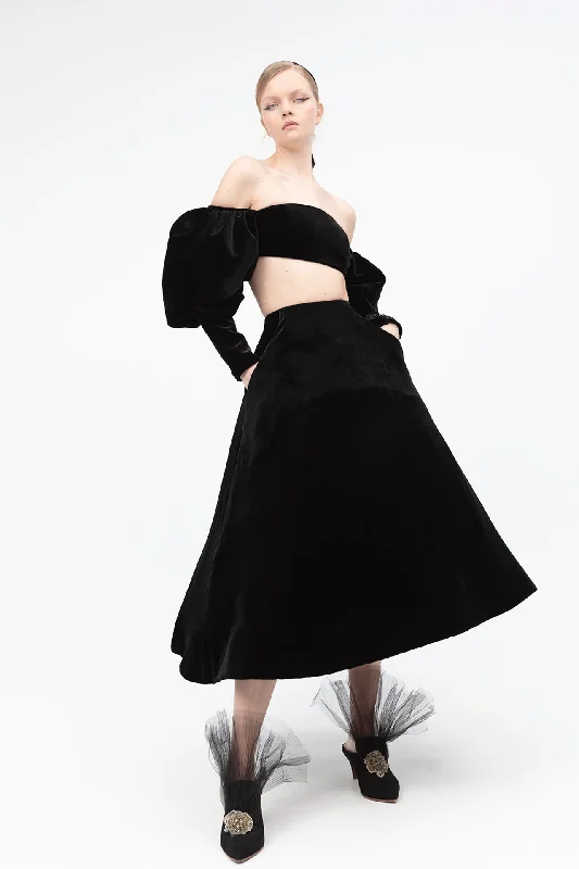 Strapless crop top with velvet skirt Houndstooth Herringbone Solid