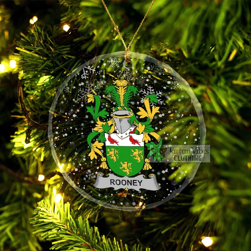 Rooney Irish Clan Christmas Glass Ornament with Coat of Arms Asymmetrical Diagonal princess