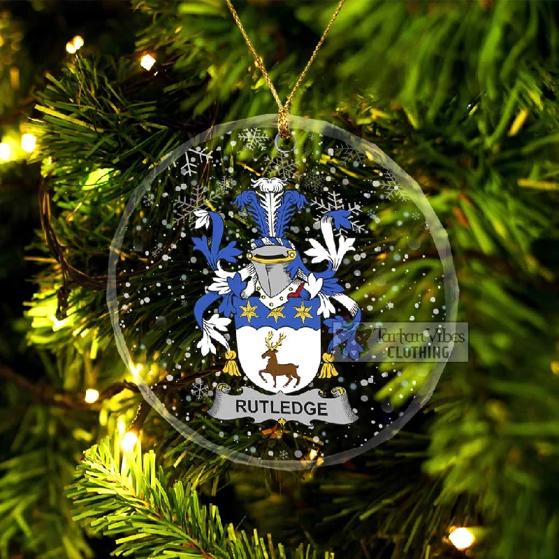 Rutledge Irish Clan Christmas Glass Ornament with Coat of Arms Embroidered Appliqued Beaded