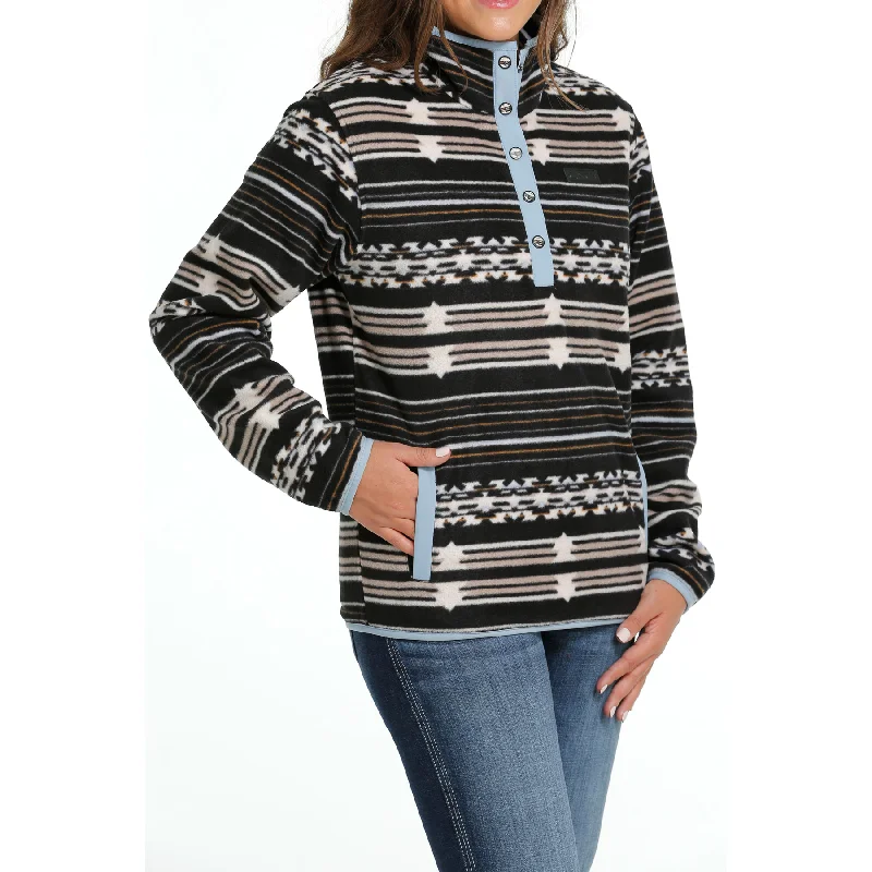 Cinch Ladies Black Striped Polar Fleece Pullover MAK9820015 Fine Merino Wool