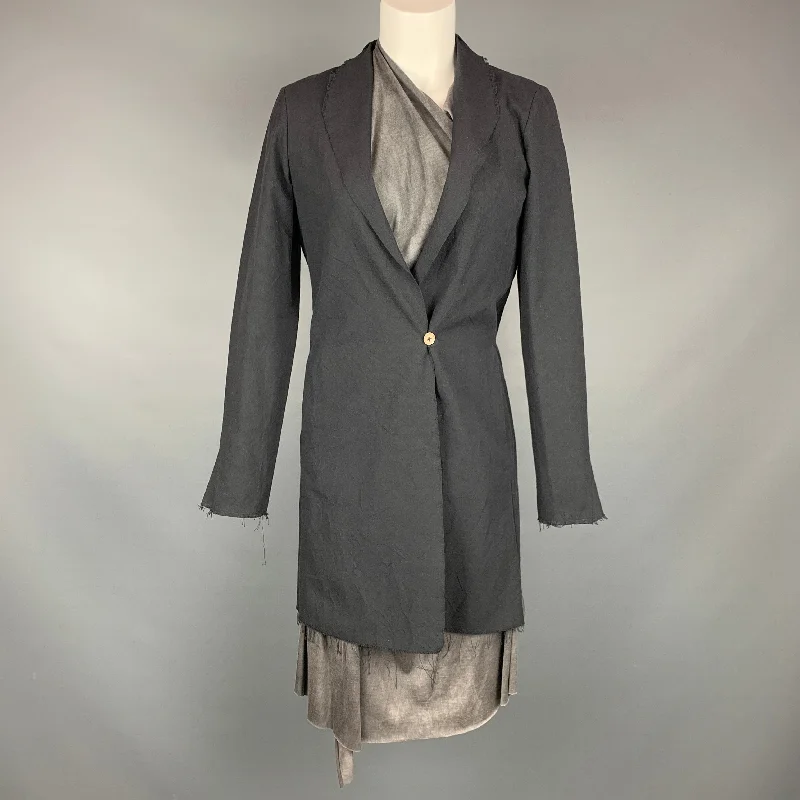 NO BRAND Size S Black & Grey Asymmetrical Coat Buttoned Toggled Snapped