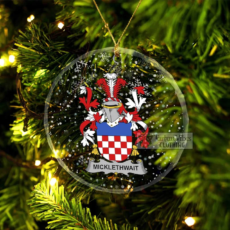 Micklethwait Irish Clan Christmas Glass Ornament with Coat of Arms Shawl Collar Notch Collar Lapel Collar