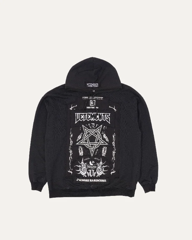 J'Adore Hardcore Logo Patch Hoodie Hoodie with Elastic Waist Stretchable Comfortable