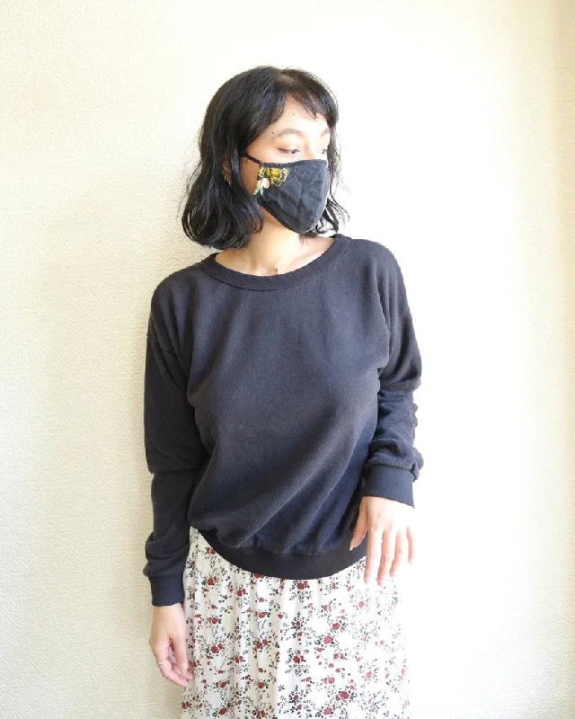 Crux Cropped Sweatshirt, Black Hoodie with Hem Lace Feminine Delicate