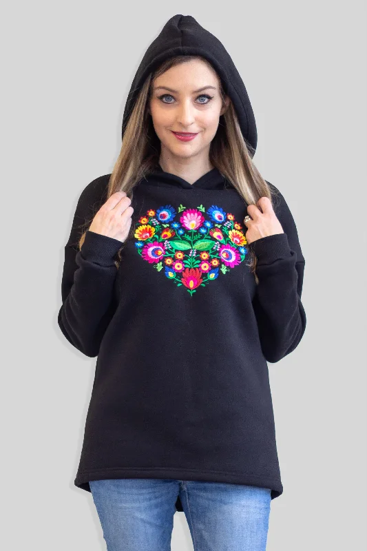 Blooming Heart 2  Embroidered Heavyweight Hoodie Hoodie with Stripes Bold Sporty