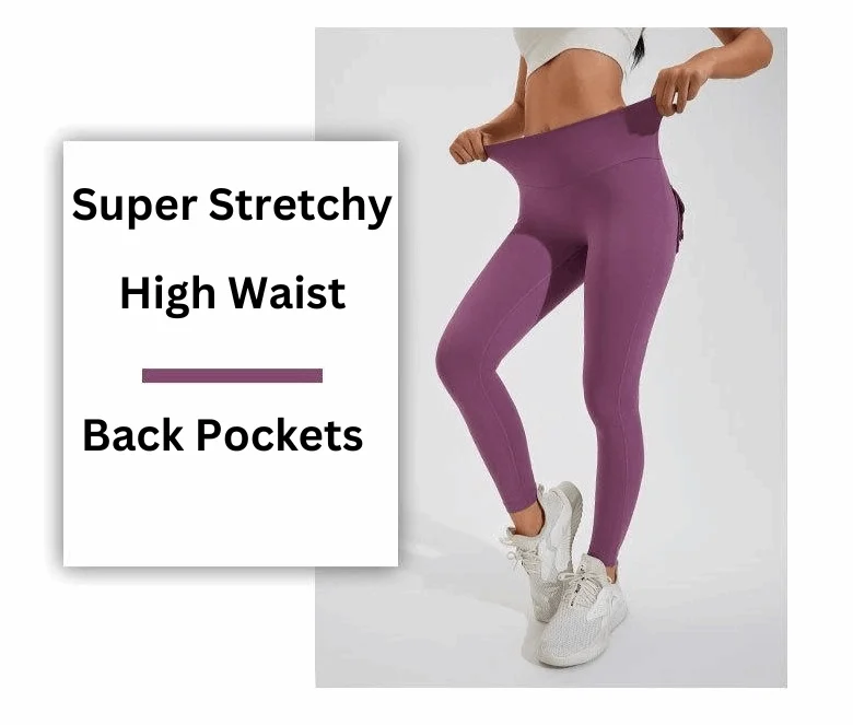 Super Stretch Leggings with Back Pockets Trendy Sweat-Wicking Workout Leggings