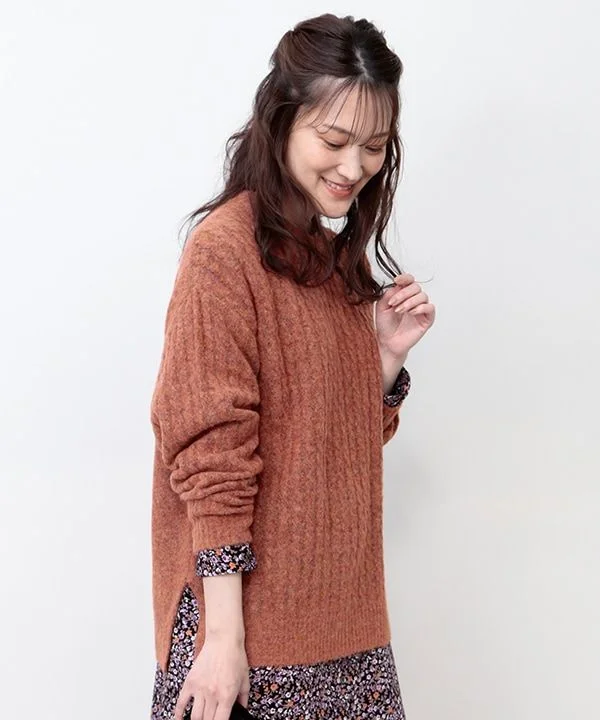 Cable knit pullover 24W080 Port Neck Pullover