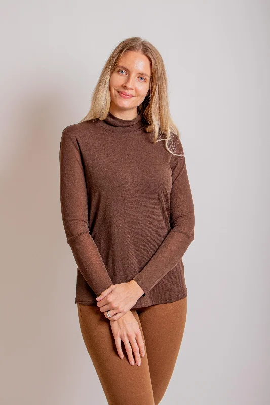 Chocolate Mock Neck Pullover Cap Sleeve Casual