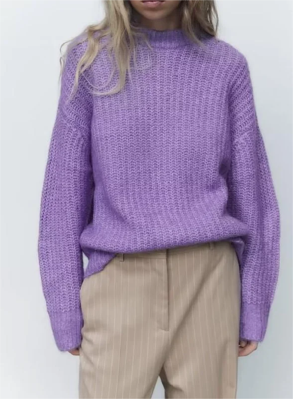 Autumn Simple Graceful Crew Neck Long Sleeve Pullover Solid Color Bardot Neck Top