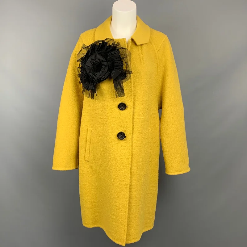 SPORTMAX Size 2 Mustard Wool Blend Textured Brooch Coat Stole Shawl Scarf