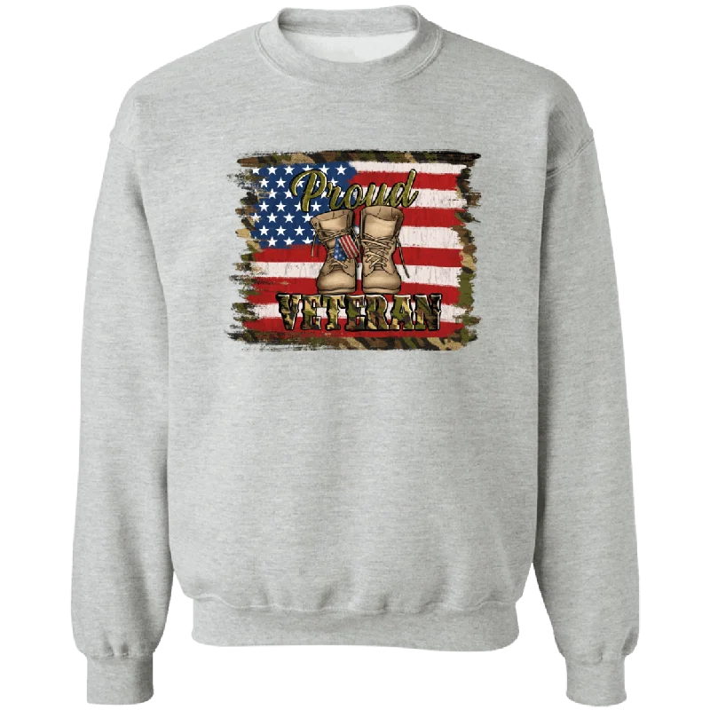 Proud Veteran Ladies Crewneck Pullover Sweatshirt Solo Sleeve Pullover