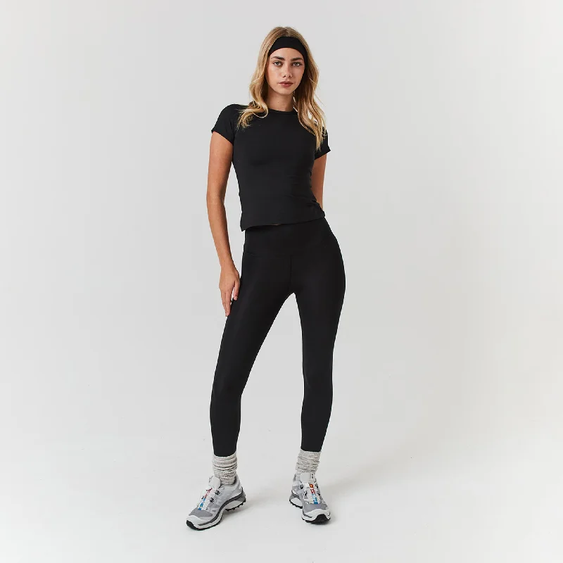 Second Skin Crop Top & Legging Set | Black Cotton Fabric Linen Fabric Terry Fabric