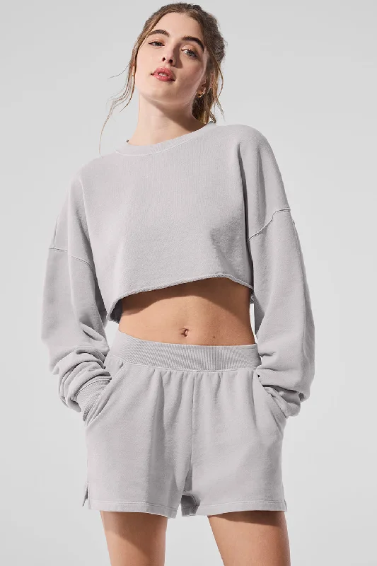 Washed Extreme Cropped Pullover - Grey Sky Wash Slim Sleeve Pullover