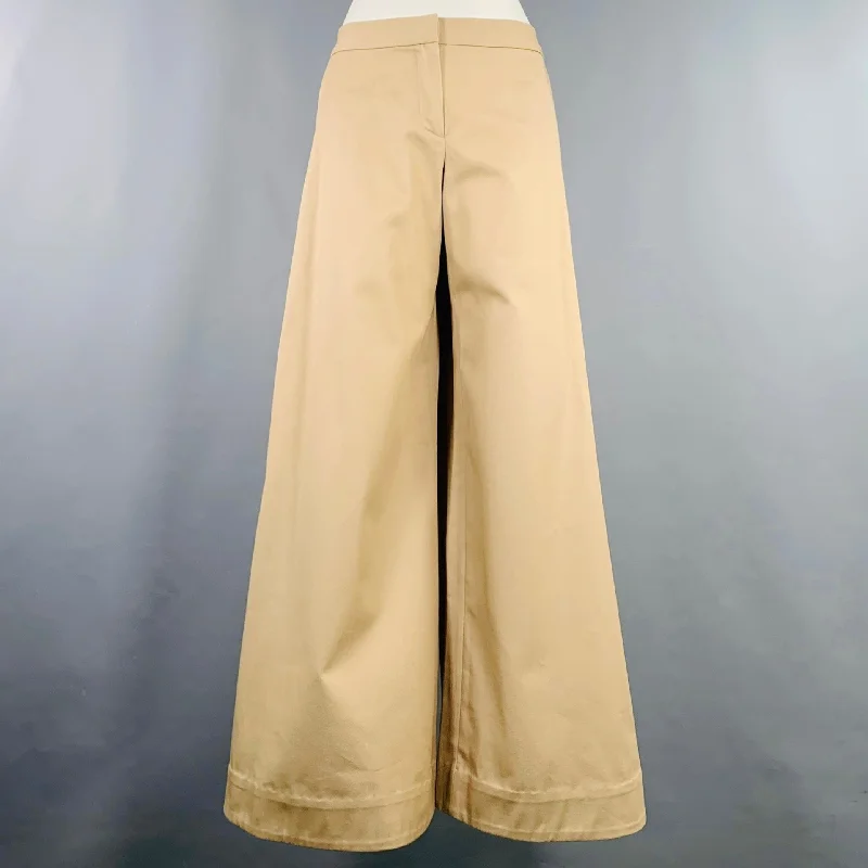 PUPPETS & PUPPETS Size 4 Rave Trouser Tan Cotton Twill Wide Leg Dress Pants High Waist Slim Fit Ankle Length