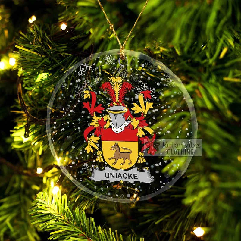 Uniacke Irish Clan Christmas Glass Ornament with Coat of Arms Boat Shawl Notched