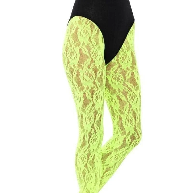80s Lace Leggings Adult Neon Green Comfortable Cold Weather Leggings