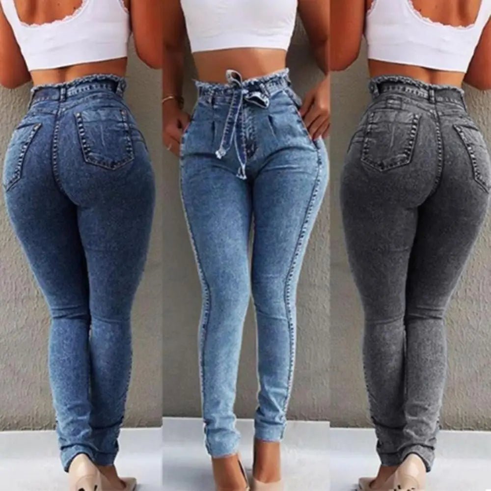 Plus Size Jeans Woman Belted High Waist Skinny Denim Jeans Pants for Women Sexy Denim Pencil Pants Trouser Jeans джинсы женские Trousers Summer Linen