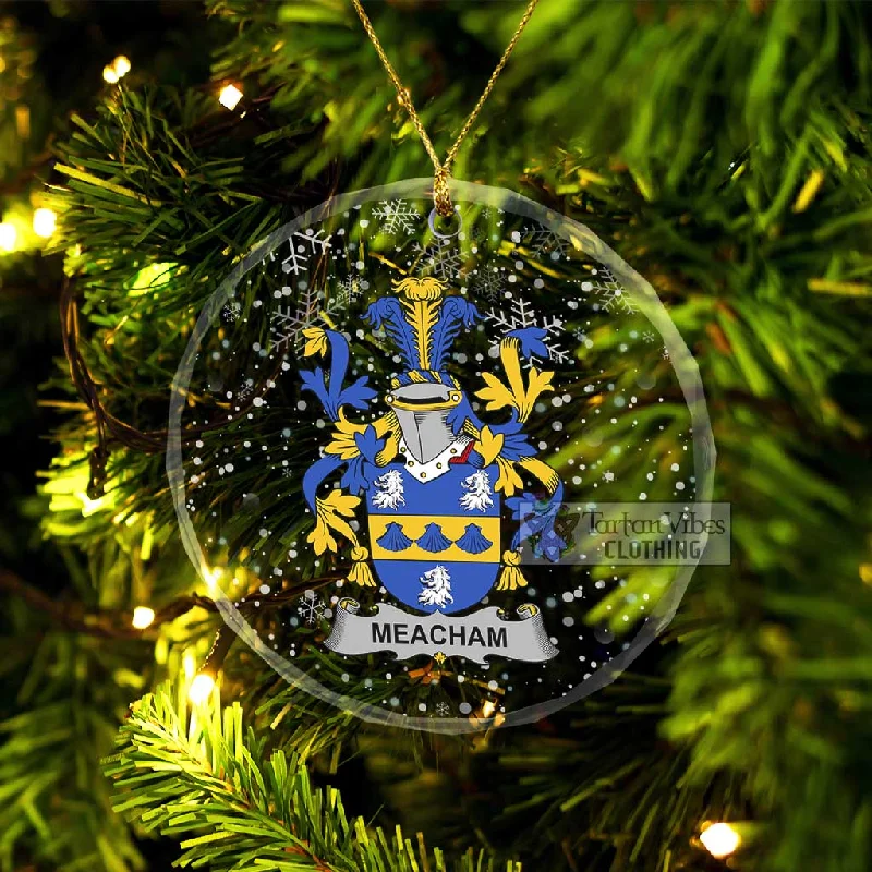 Meacham Irish Clan Christmas Glass Ornament with Coat of Arms Satin Silk Chiffon