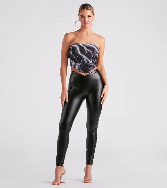 Stun The Streets Faux Leather Low-Rise Leggings Trendy Cold Weather Tights