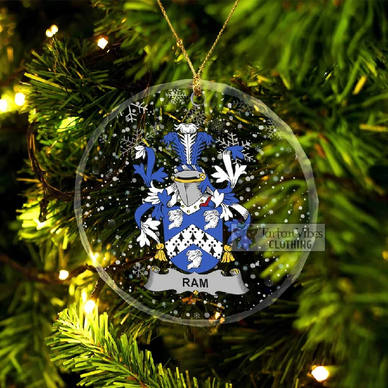 Ram Irish Clan Christmas Glass Ornament with Coat of Arms Shawl Collar Notch Collar Lapel Collar