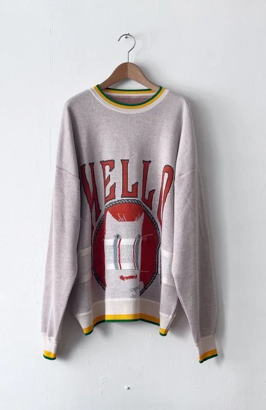 White Cat Hello Pullover Asymmetrical Hem Sweater