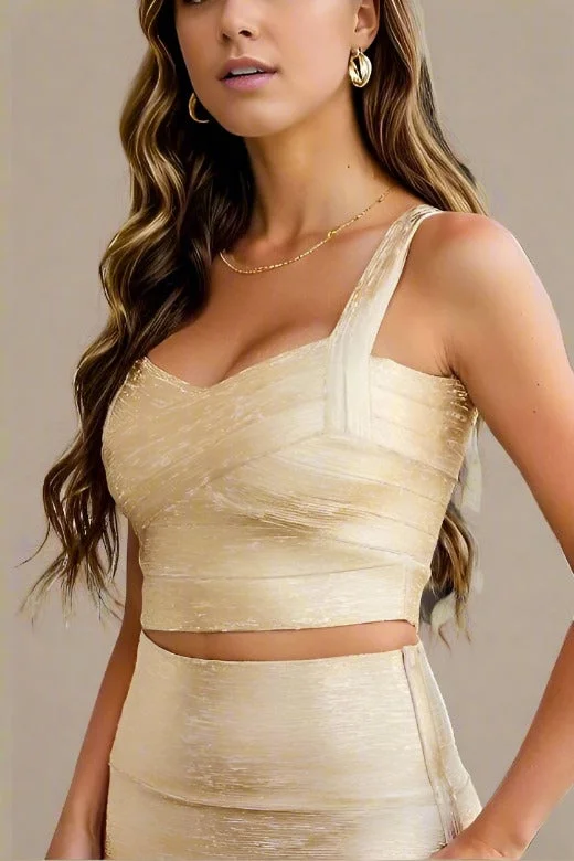 Jay Bandage Crop Top - Gold Zippered Front Buttoned Front Snap Front