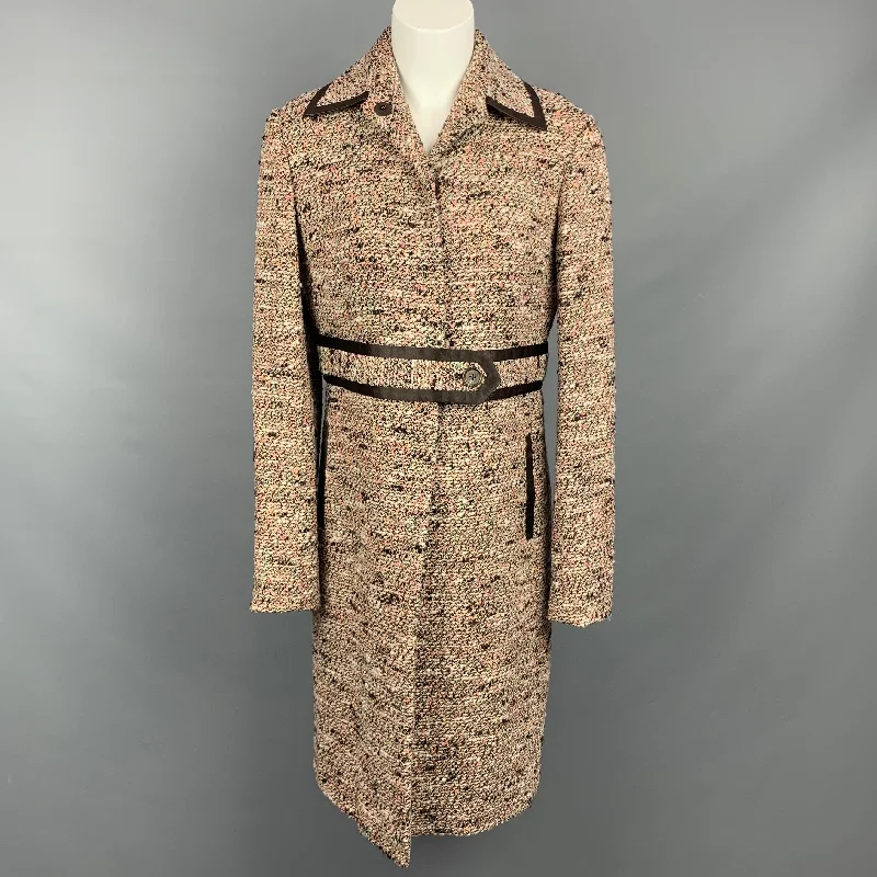 MONIQUE LHUILLIER Size 10 Multi-Color Tweed Wool Blend Coat Print Jacquard Embroidered