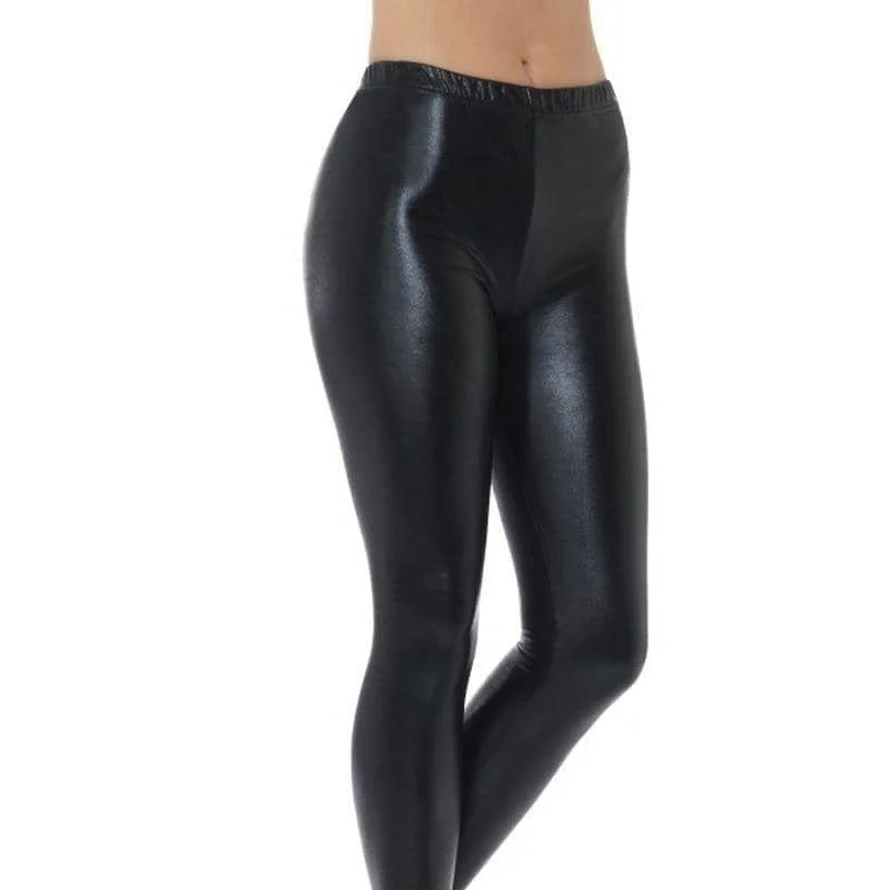 80s Metallic Disco Leggings Adult Black Elegant Embellished Leggings