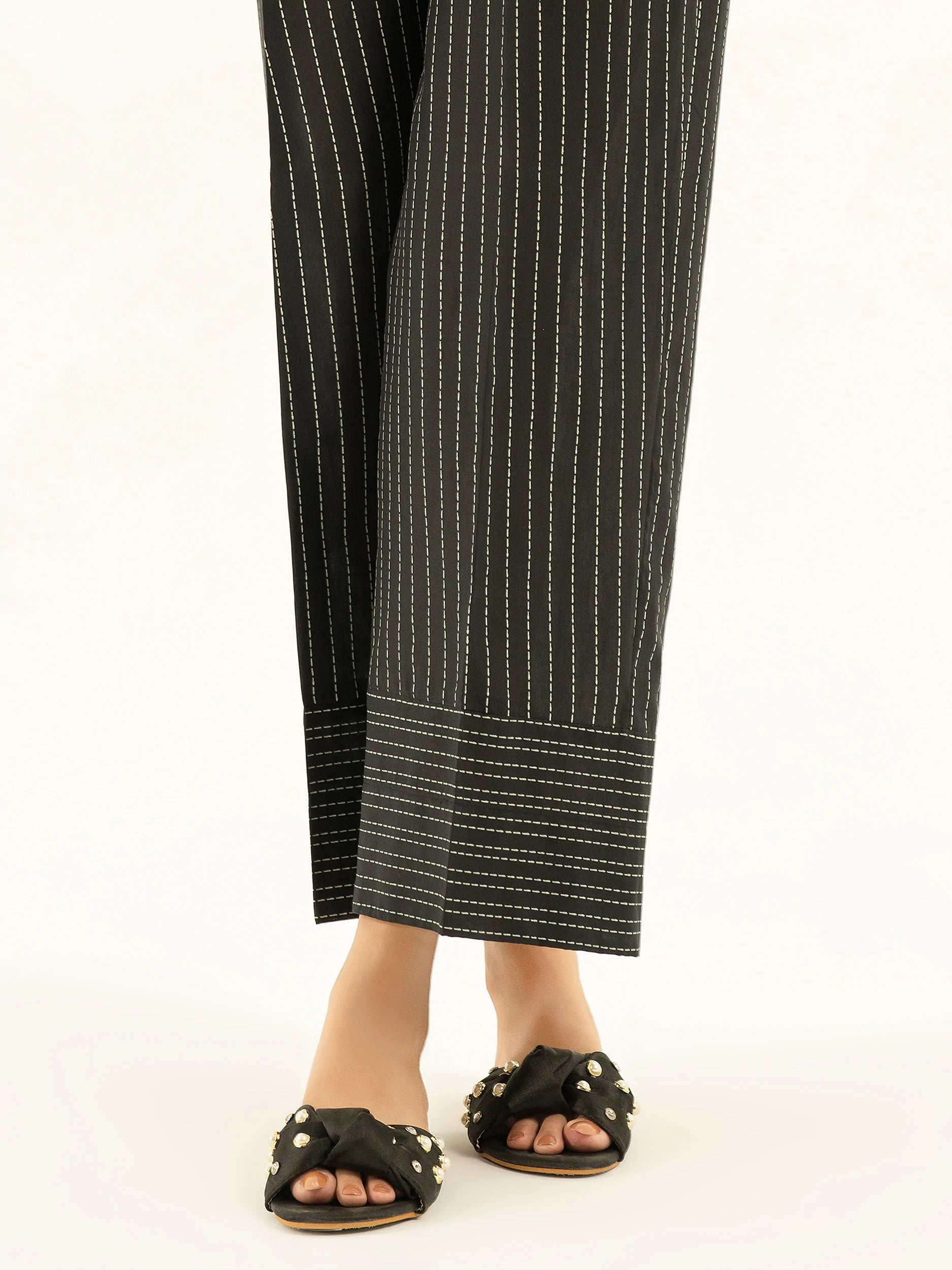 Printed Cambric Trousers Trousers Formal Black