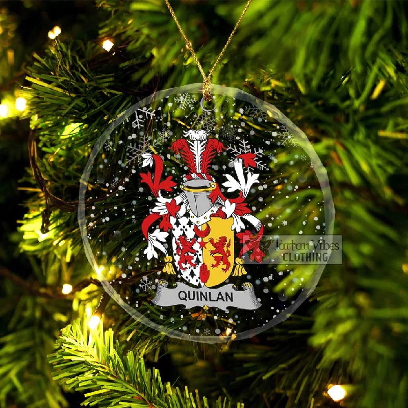 Quinlan Irish Clan Christmas Glass Ornament with Coat of Arms Trim Padded Insulated