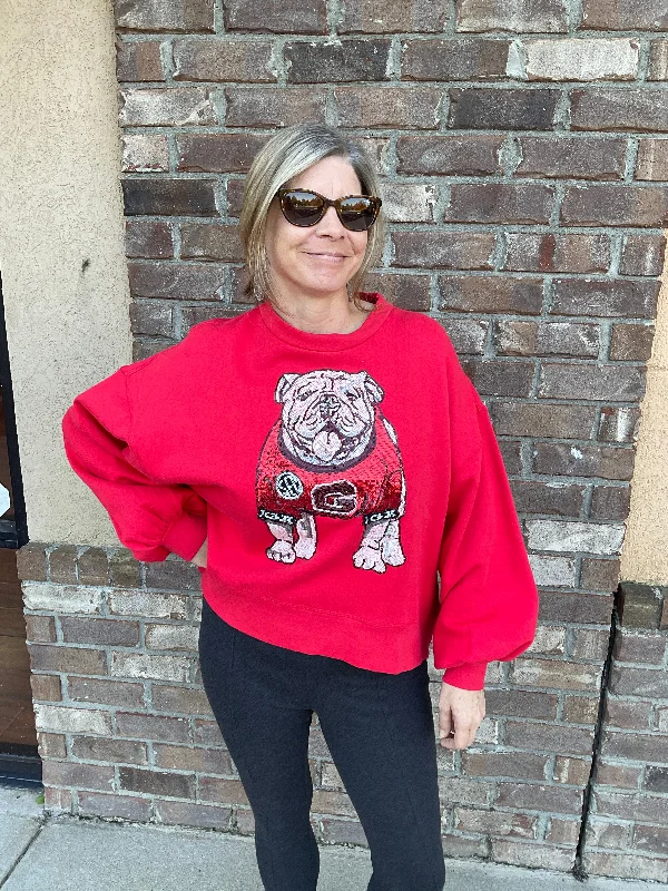 Stewart Simmons UGA Womens Sequin Pullover Crop Top Surplice Neck Pullover