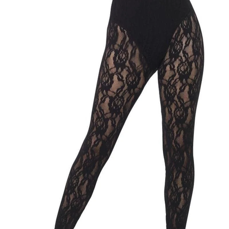 80s Lace Leggings Adult Black Footless Accessory Stylish Winter-Ready Leggings