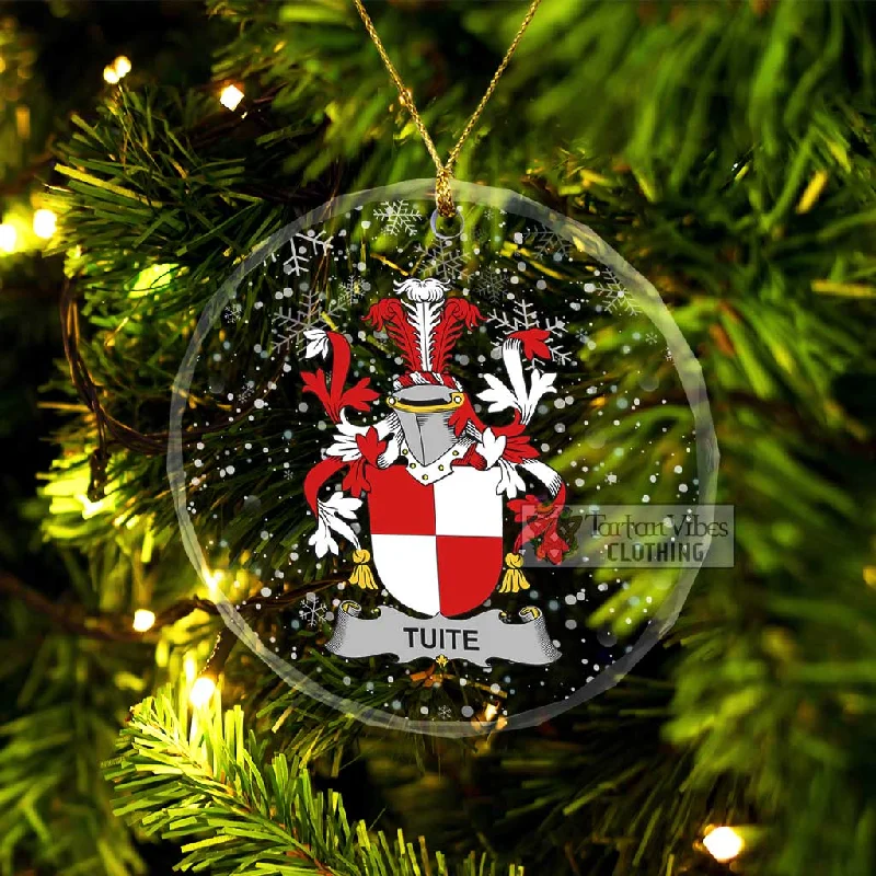 Tuite Irish Clan Christmas Glass Ornament with Coat of Arms Herringbone Houndstooth Plaid