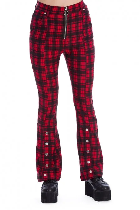 Banned Apparel - Tartan Night Flare Trouser Trousers Modern Contemporary