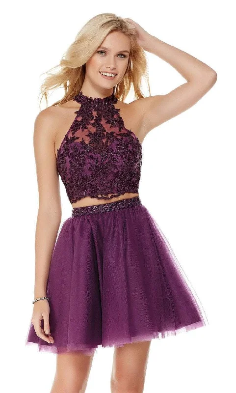 Alyce Paris - Two Piece Crop Top Lace Tulle A-Line Short Dress 3803SC Knit Fabric Woven Fabric Fleece Fabric