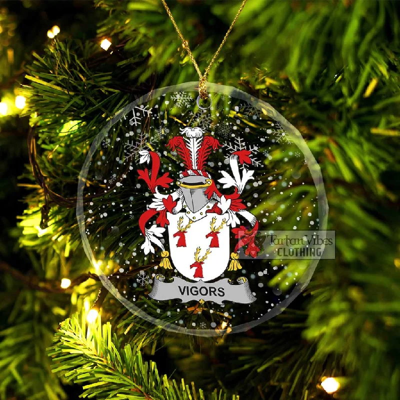 Vigors Irish Clan Christmas Glass Ornament with Coat of Arms Suede Jacket Faux Fur Jacket Puffer Jacket
