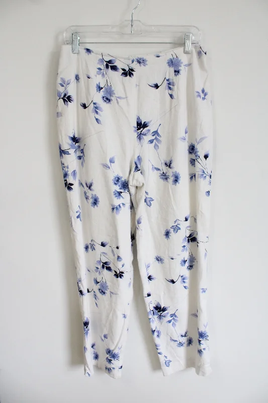 Dressbarn White Linen Blue Floral Trouser Pants | 10 Trousers Chinos Classic