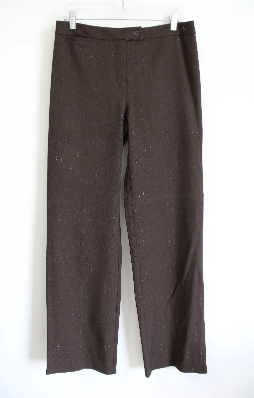 Chico's Striped Shimmer Brown Trouser Pants | 0.5 (6) Tall Trousers luxurious high-end