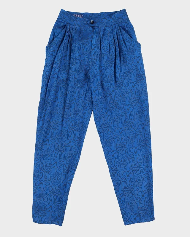 Blue Jacquard High Waisted Trousers - W28 L30 Trousers Running Lightweight