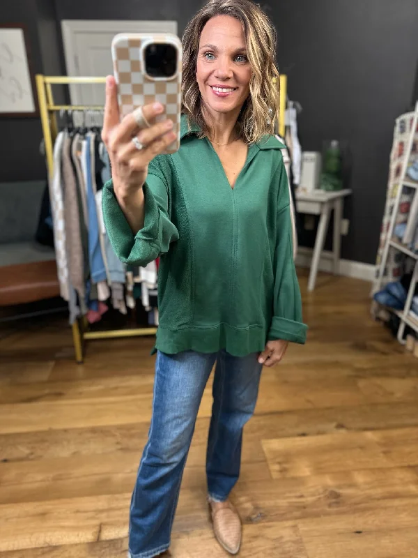 Going For It V-Neck Collared Pullover - Hunter Green Sabrina Neck Pullover