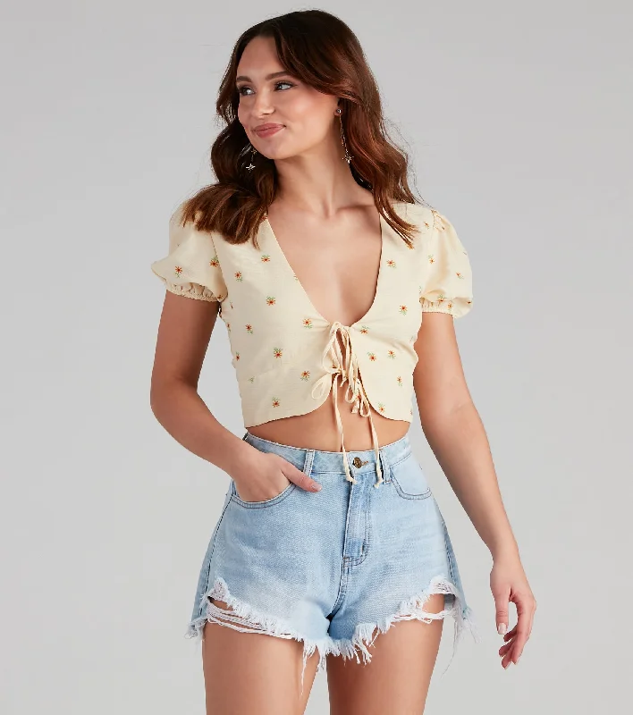 Sunny Days Floral Crop Top Machine Wash Dry Clean Hand Wash